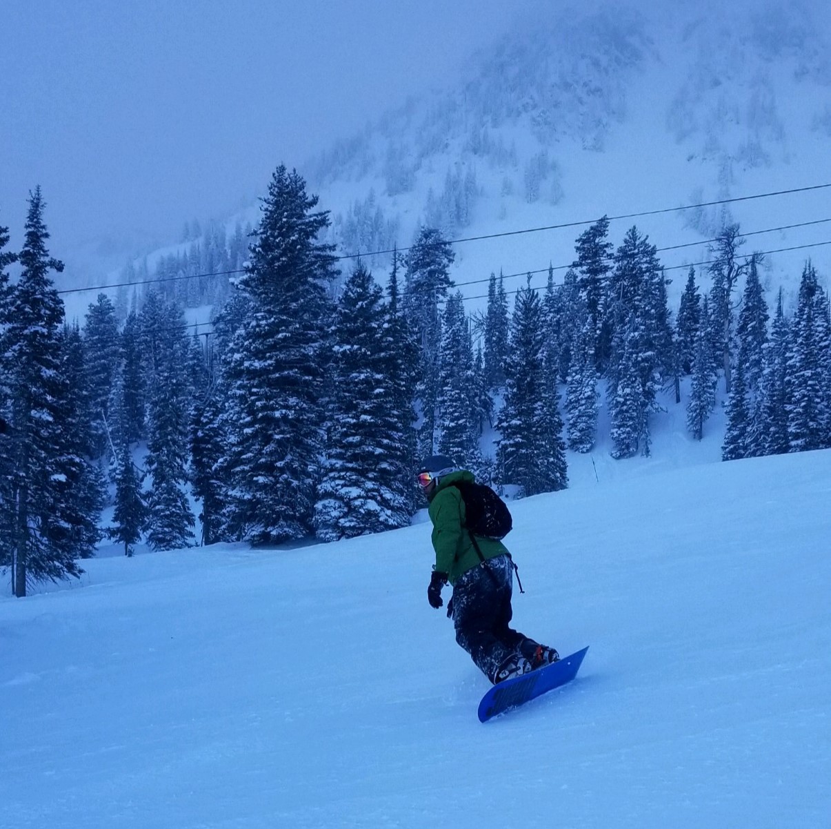 Eric snowboarding